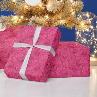 Fuchsia coloured poinsettias, floral pattern wrapping paper
