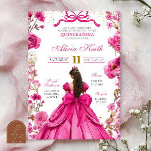 Fuchsia coquette bow princess quinceanera invitati invitation