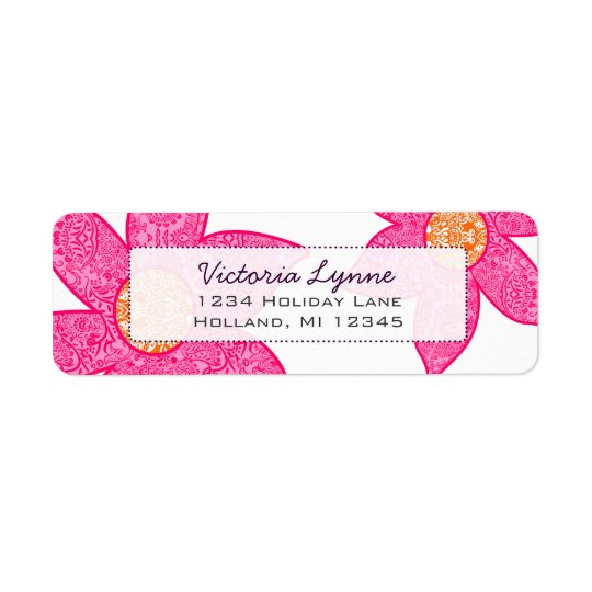 Fuchsia Coral Flowers Purple Dots Address Label