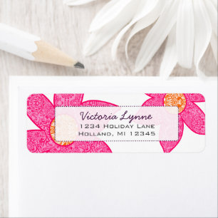 Fuchsia Coral Flowers Purple Dots  Address Label Return Address Label