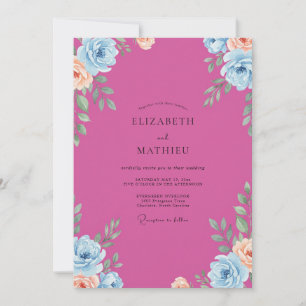 Fuchsia Coral Painted Wedding Invitation