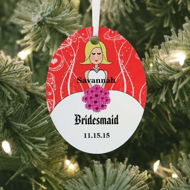 Fuchsia & Coral Wedding Gown Bridesmaid Ornament (Insitu)