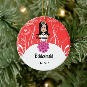 Fuchsia & Coral Wedding Gown Bridesmaid Ornament