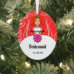 Fuchsia & Coral Wedding Red Hair  Bridesmaid Metal Tree Decoration