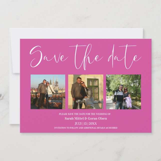 Fuchsia Couple Photos Wedding Save the date  (Front)