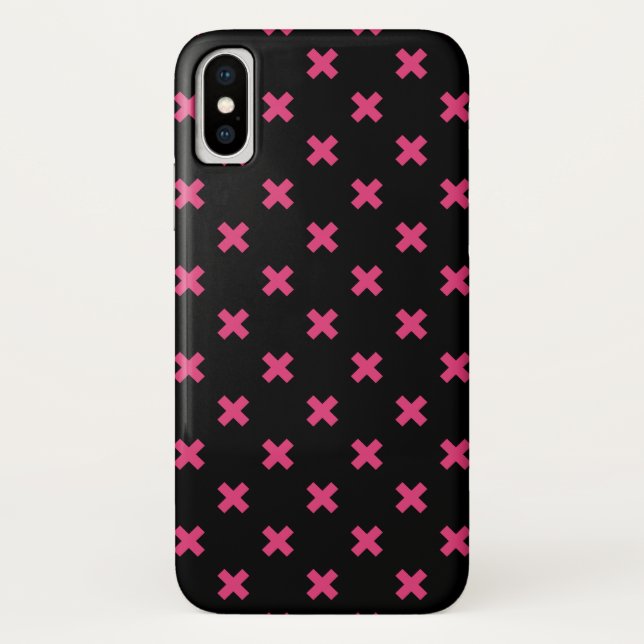 Fuchsia cross stitches on black Case-Mate iPhone case (Back)