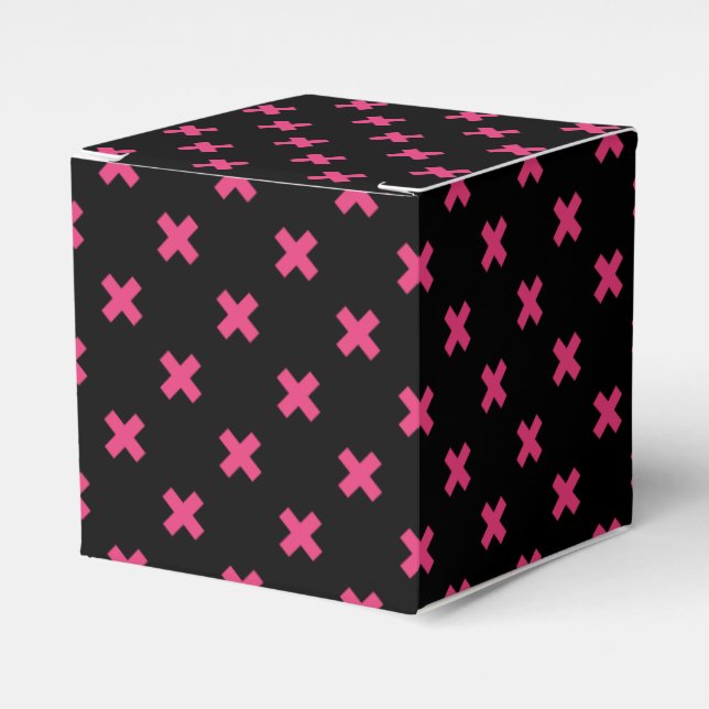 Fuchsia cross stitches on black favour box (Front Side)