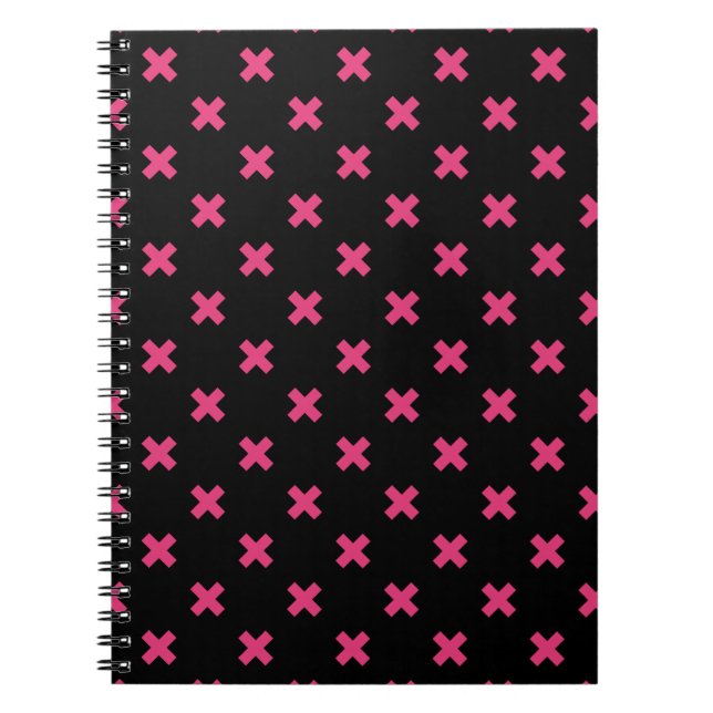 Fuchsia cross stitches on black notebook (Front)