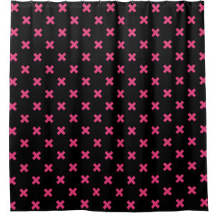 Fuchsia cross stitches on black shower curtain