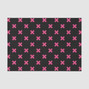 Fuchsia cross stitches on black tissue paper