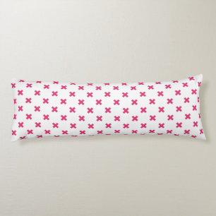 Fuchsia cross stitches on white body cushion
