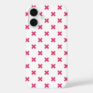 Fuchsia cross stitches on white iPhone 16 case