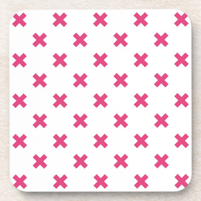 Fuchsia cross stitches on white coaster (Front)
