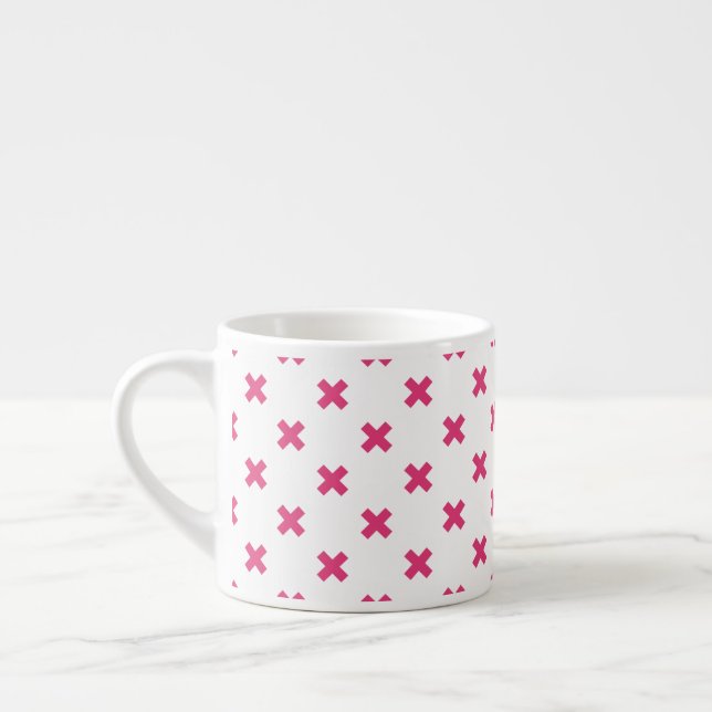 Fuchsia cross stitches on white espresso cup (Left)