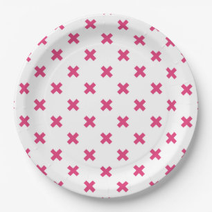 Fuchsia cross stitches on white paper plate