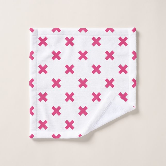 Fuchsia cross stitches on white wash cloth (Wash Cloth)
