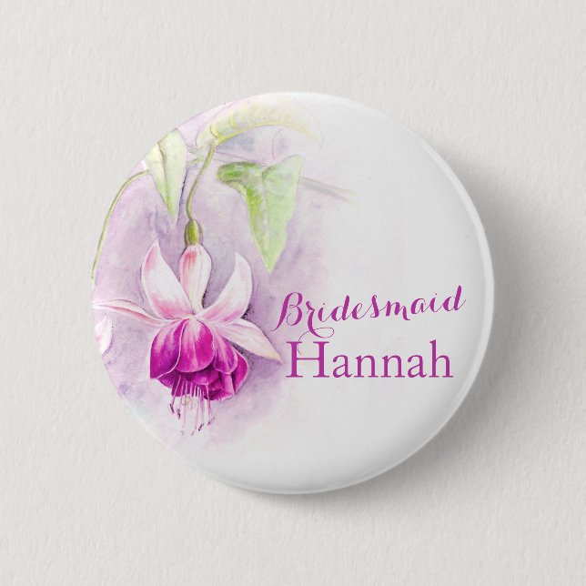 Fuchsia custom bridesmaid round badge button (Front)