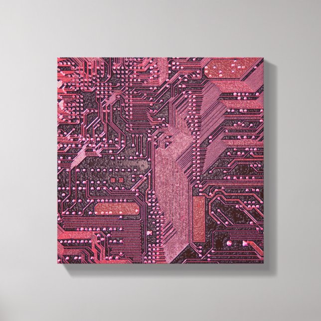 Fuchsia Cyber Circuit Board Tech Art Electronics Canvas Print (Front)