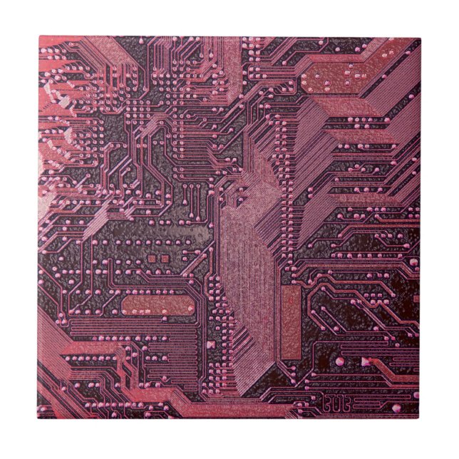 Fuchsia Cyber Circuit Board Tech Art Electronics Ceramic Tile (Front)
