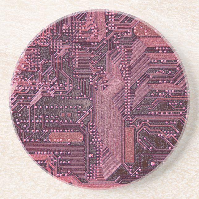 Fuchsia Cyber Circuit Board Tech Art Electronics Coaster (Front)