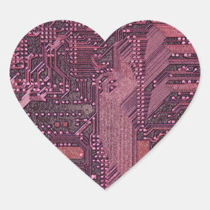 Fuchsia Cyber Circuit Board Tech Art Electronics Heart Sticker