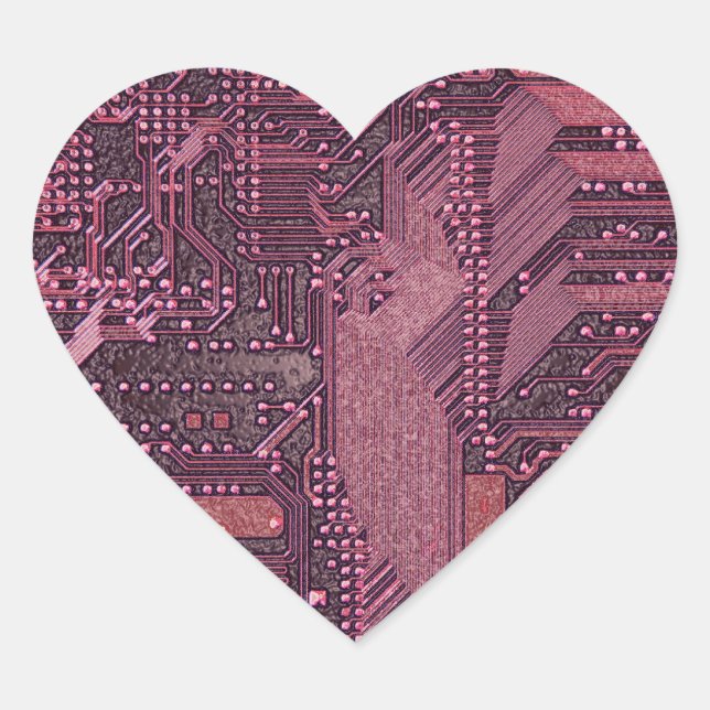 Fuchsia Cyber Circuit Board Tech Art Electronics Heart Sticker (Front)