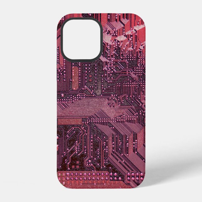 Fuchsia Cyber Circuit Board Tech Art Electronics iPhone Case (Back)
