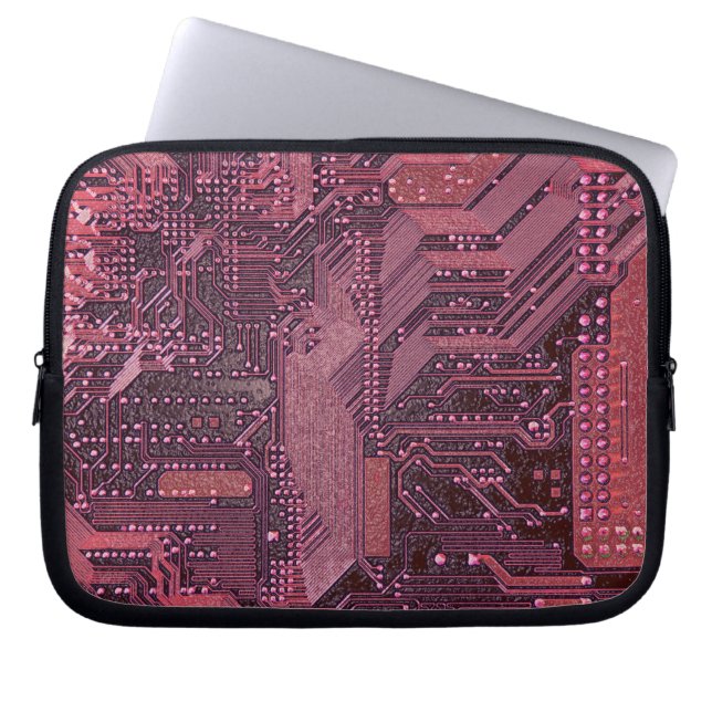 Fuchsia Cyber Circuit Board Tech Art Electronics Laptop Sleeve (Front)