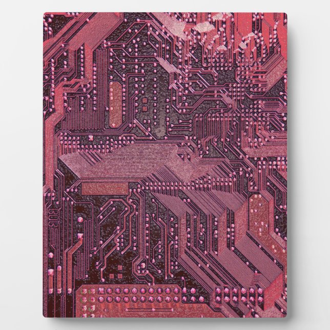 Fuchsia Cyber Circuit Board Tech Art Electronics Plaque (Front)