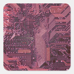 Fuchsia Cyber Circuit Board Tech Art Electronics Square Sticker