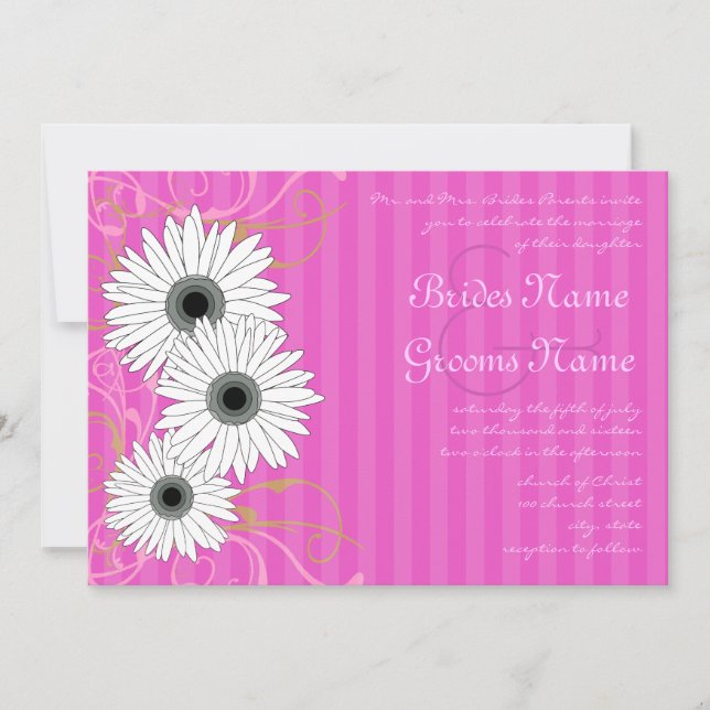 Fuchsia Daisy  Wedding Invitation (Front)