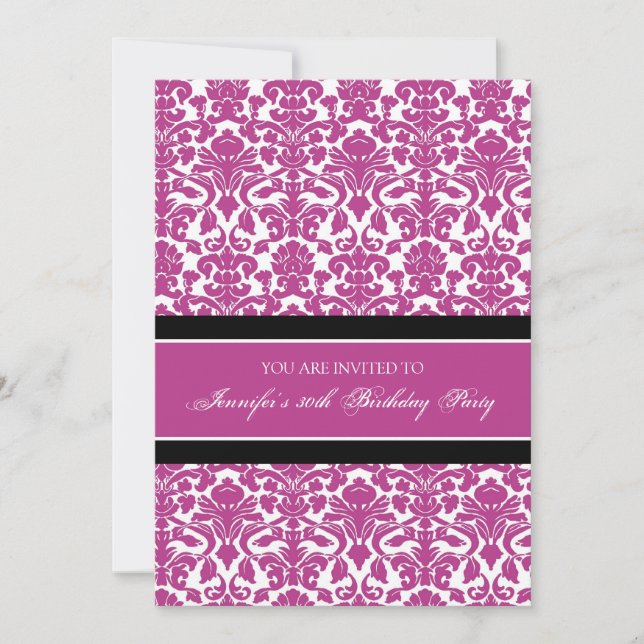 Fuchsia Damask 30th Birthday Party Invitations (Front)