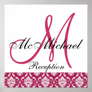 Fuchsia Damask  Monogram Wedding Reception Sign