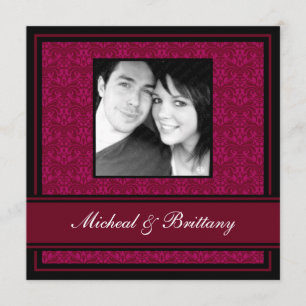 Fuchsia Damask Wedding Engagement Announcement