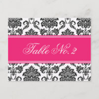 Fuchsia Damask Wedding Table Number