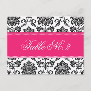 Fuchsia Damask Wedding Table Number Postcard