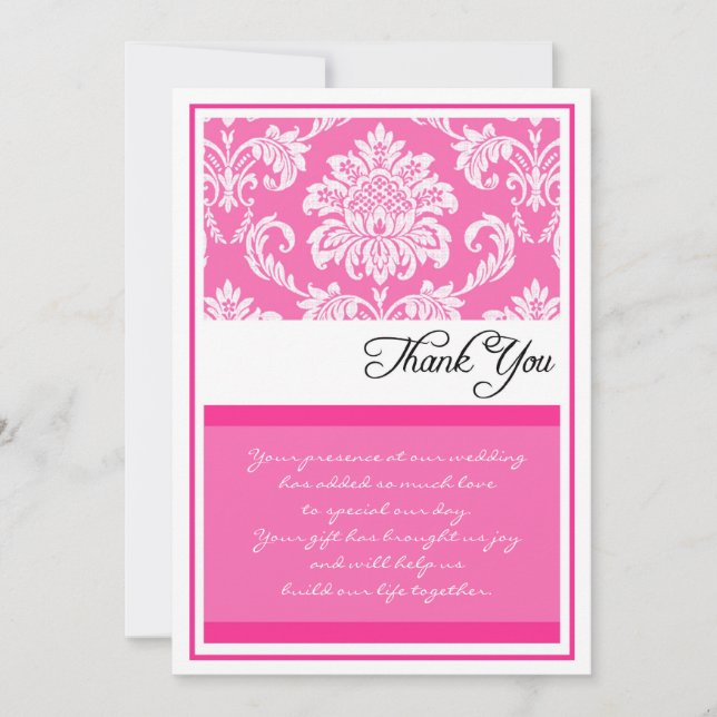 Fuchsia Damask Wedding Thank You Cards (Front)