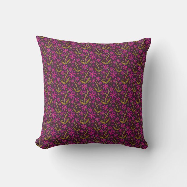 Fuchsia | Dancing Watercolor Daisies Cushion (Front)