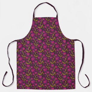 Fuchsia Dancing Watercolor Daisies Large Apron