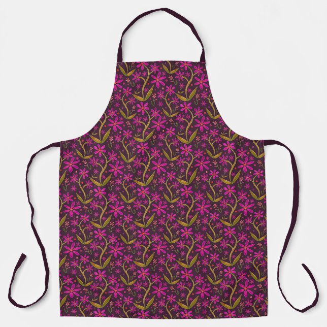 Fuchsia | Dancing Watercolor Daisies Large Apron (Front)