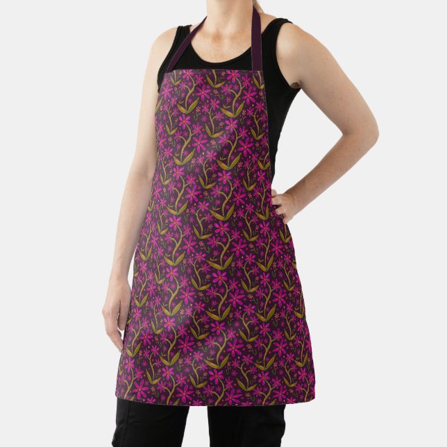 Fuchsia | Dancing Watercolor Daisies Medium Apron (Insitu)