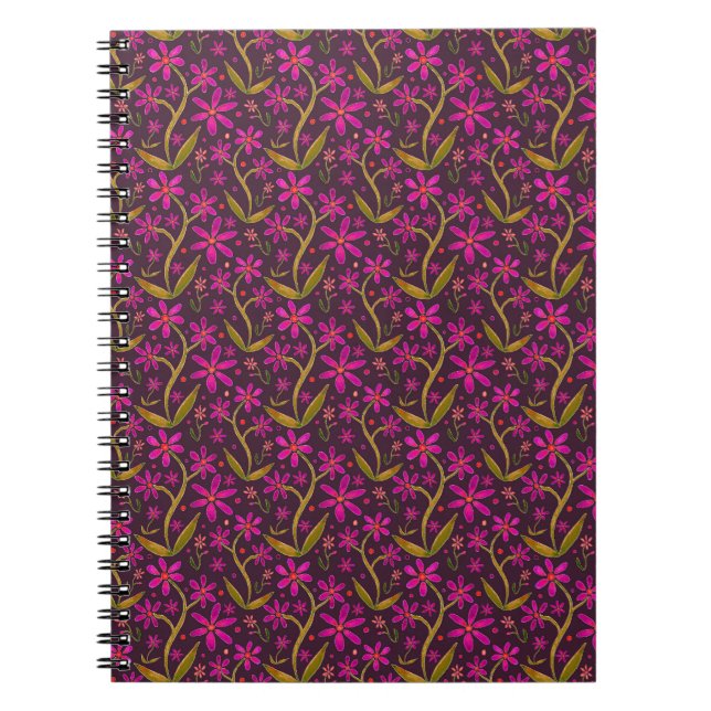 Fuchsia | Dancing Watercolor Daisies Notebook (Front)