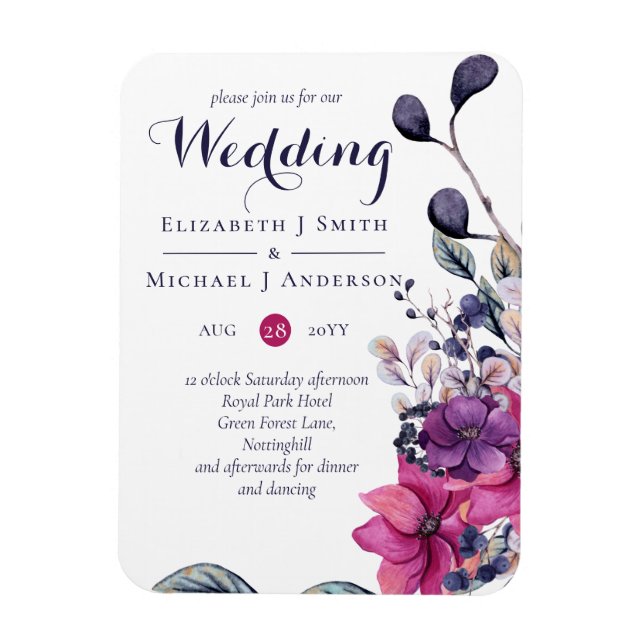 Fuchsia Dreams MAGNETIC Invite or Save Date - Lrg Magnet (Vertical)