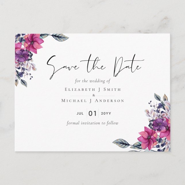 Fuchsia Dreams SAVE THE DATE POSTCARD (Front)