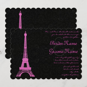 Fuchsia Eiffel Tower Wedding Invitation