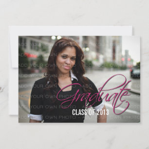 Fuchsia Elegant Script Photo Graduation Invite