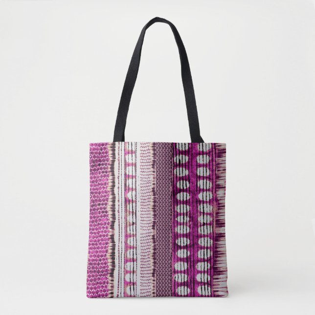 Fuchsia Ethnic Border Abstract Tote Bag (Front)