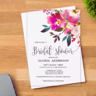 Fuchsia Floral Bridal Shower Acrylic Invitations