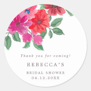 Fuchsia Floral Bridal Shower Classic Round Sticker