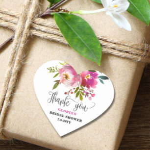 Fuchsia Floral Bridal Shower Heart Sticker